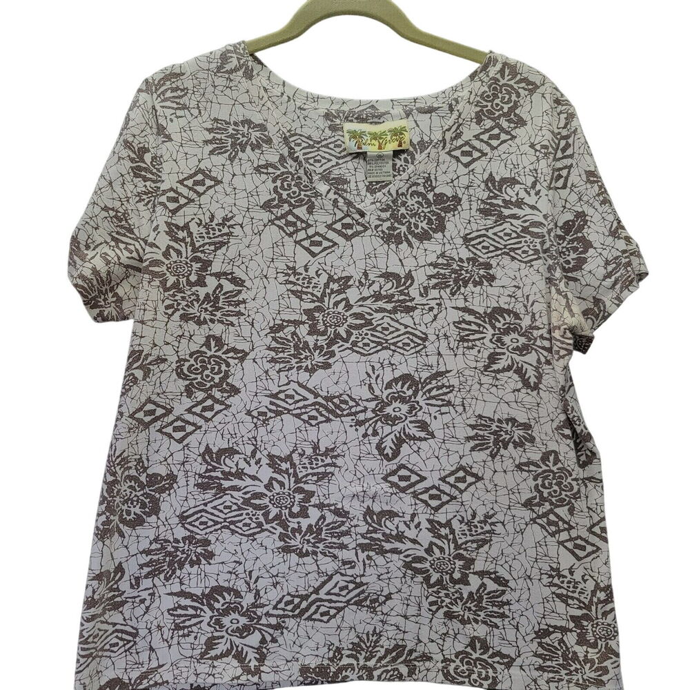 Palm Grove Womens T-Shirt Multi-Color Size XL Cotton Blend Short Sleeve Stretch